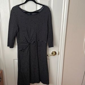 Ann Taylor navy/white stripe faux wrap dress